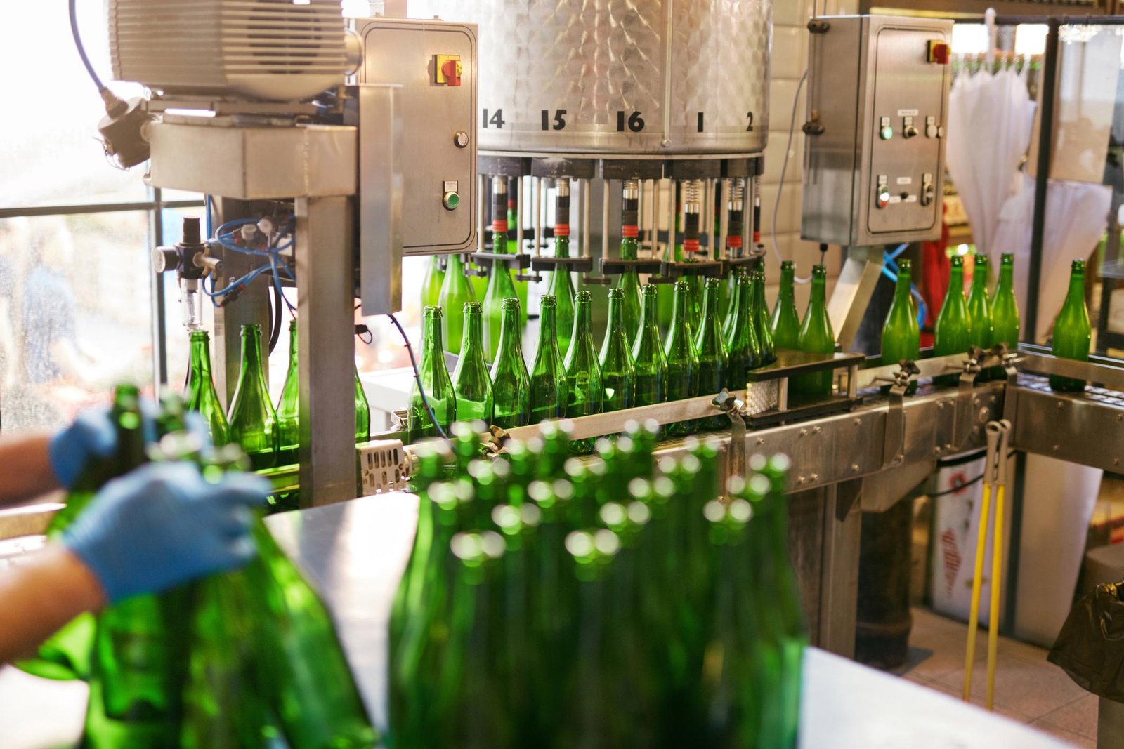 Bottles lined up and ready for filling