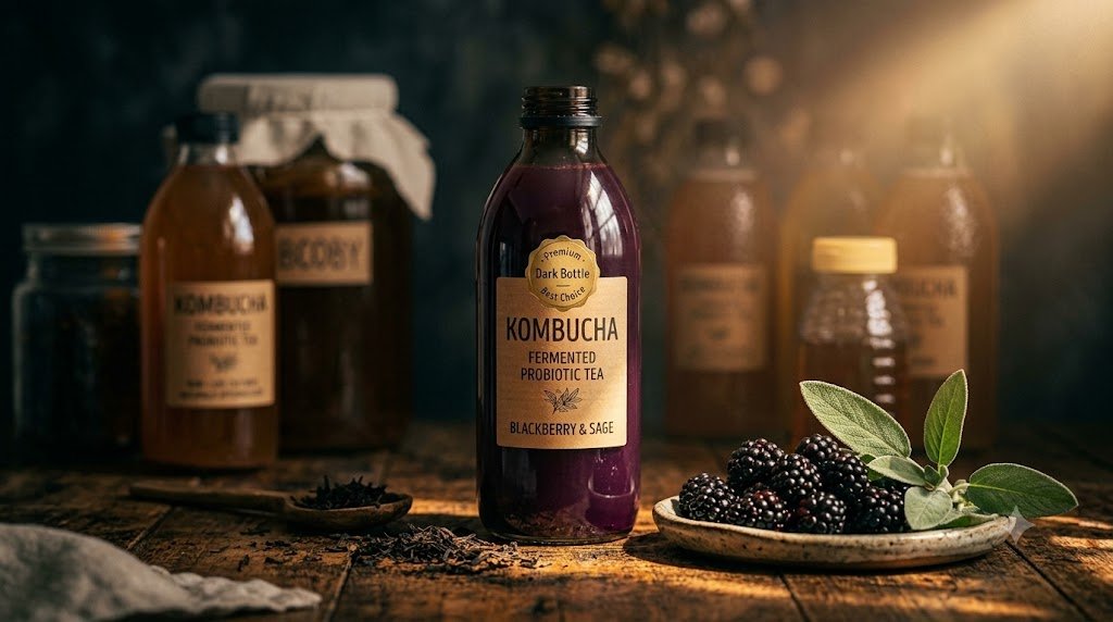 Blackberry Sage kombucha bottle