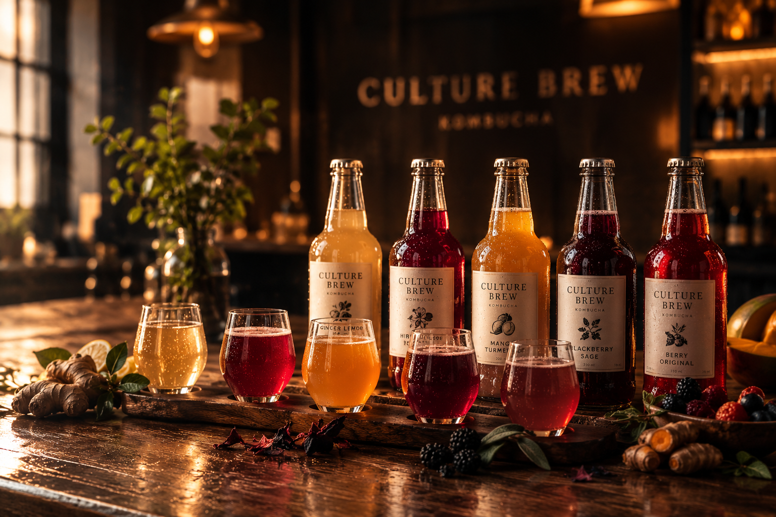 Berry Original kombucha bottle on a table